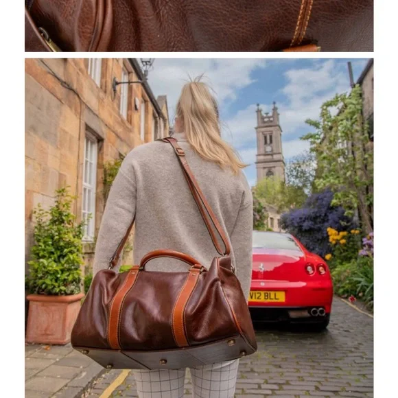 Links & Kings Leather Sundance Duffel Bag. NWT. $550 retail the Floridian logo. - Picture 4 of 9